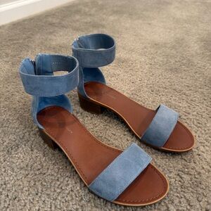 Rock & Candy Light Blue Suede Ankle Strap Block Heel Sandals